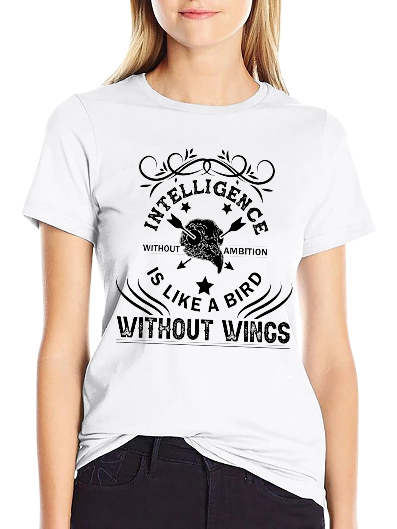 Intelligence Bird Skull Graphic Tee - Mens Black T-Shirt