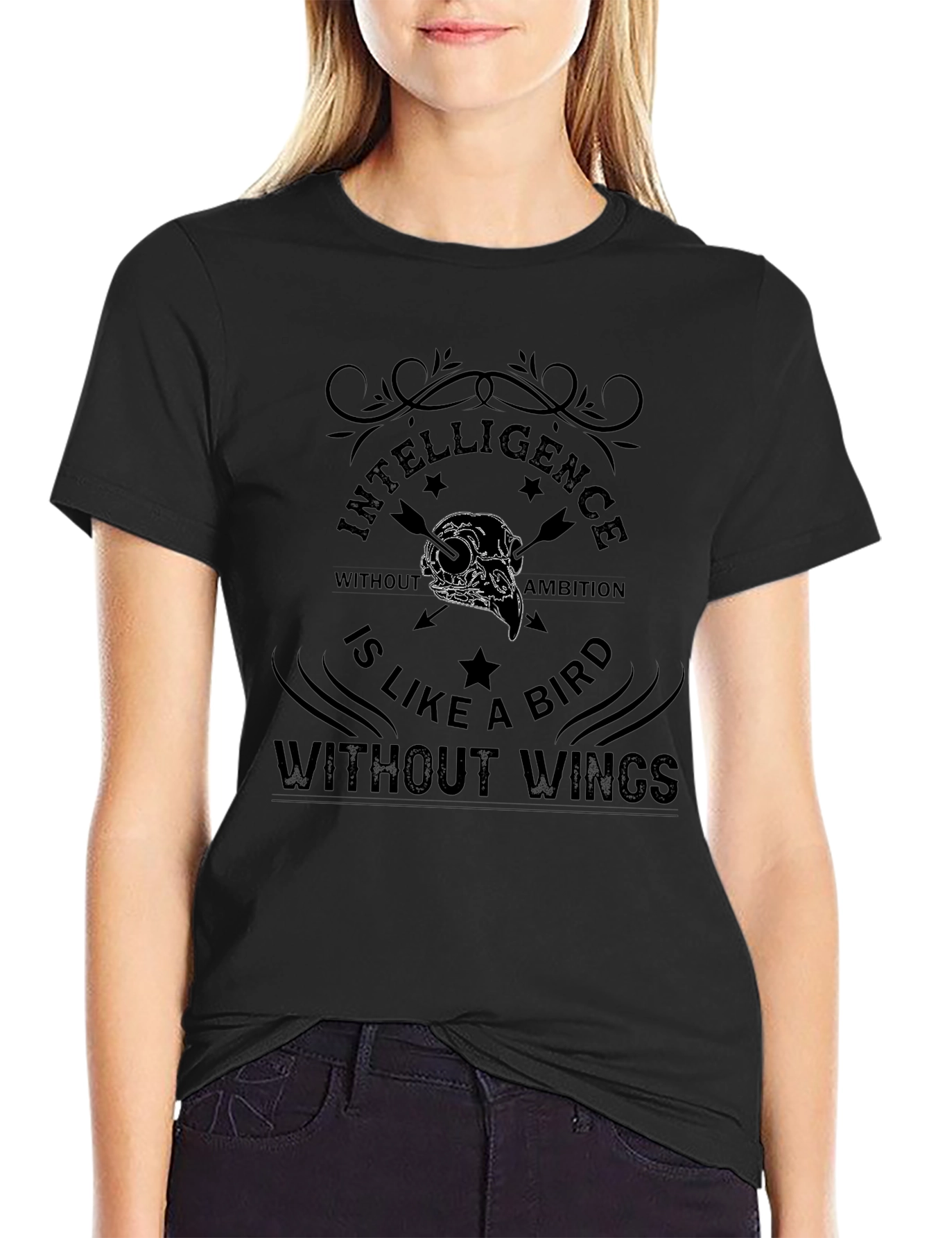 Intelligence Bird Skull Graphic Tee - Mens Black T-Shirt