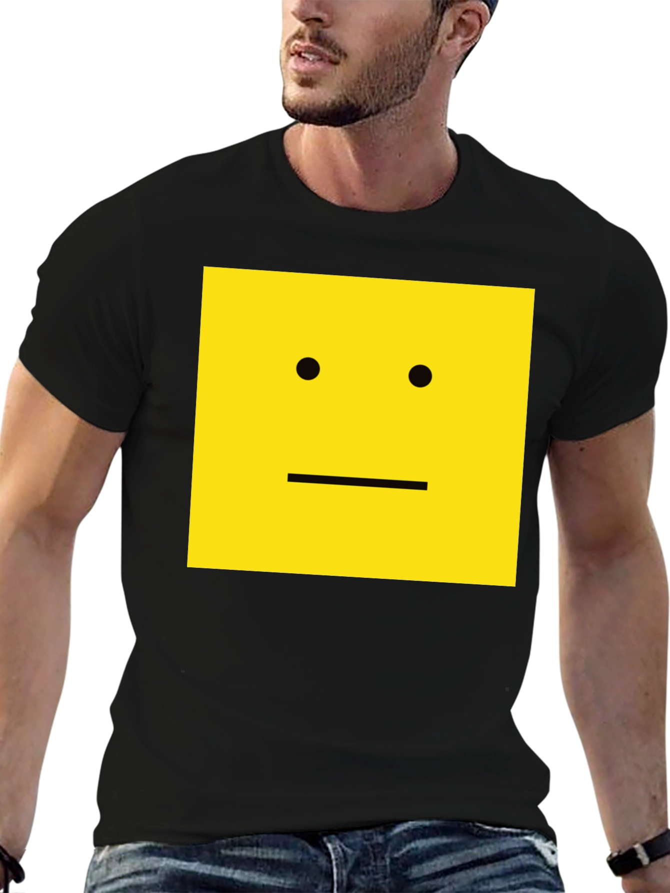 Square Face Graphic T-Shirt - Black Cotton Tee