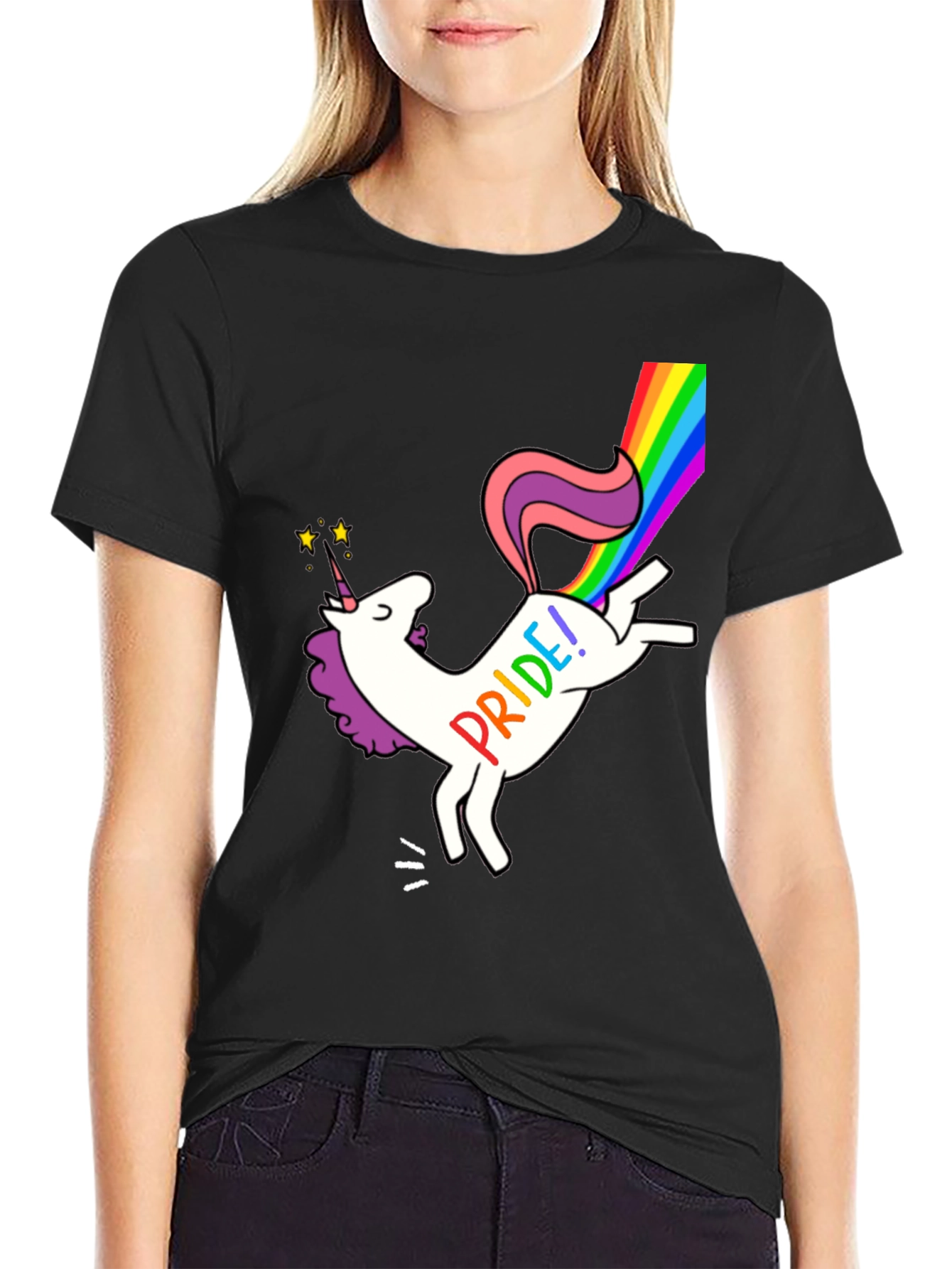 Pride Unicorn Graphic Tee - Black
