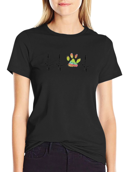Dog Paw Heartbeat Graphic Tee - Black