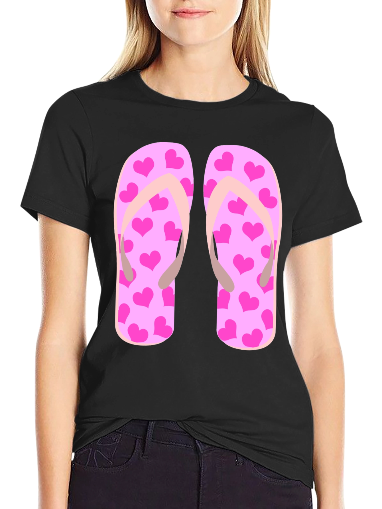 Pink Heart Flip Flop Graphic T-Shirt - Summer Ready!
