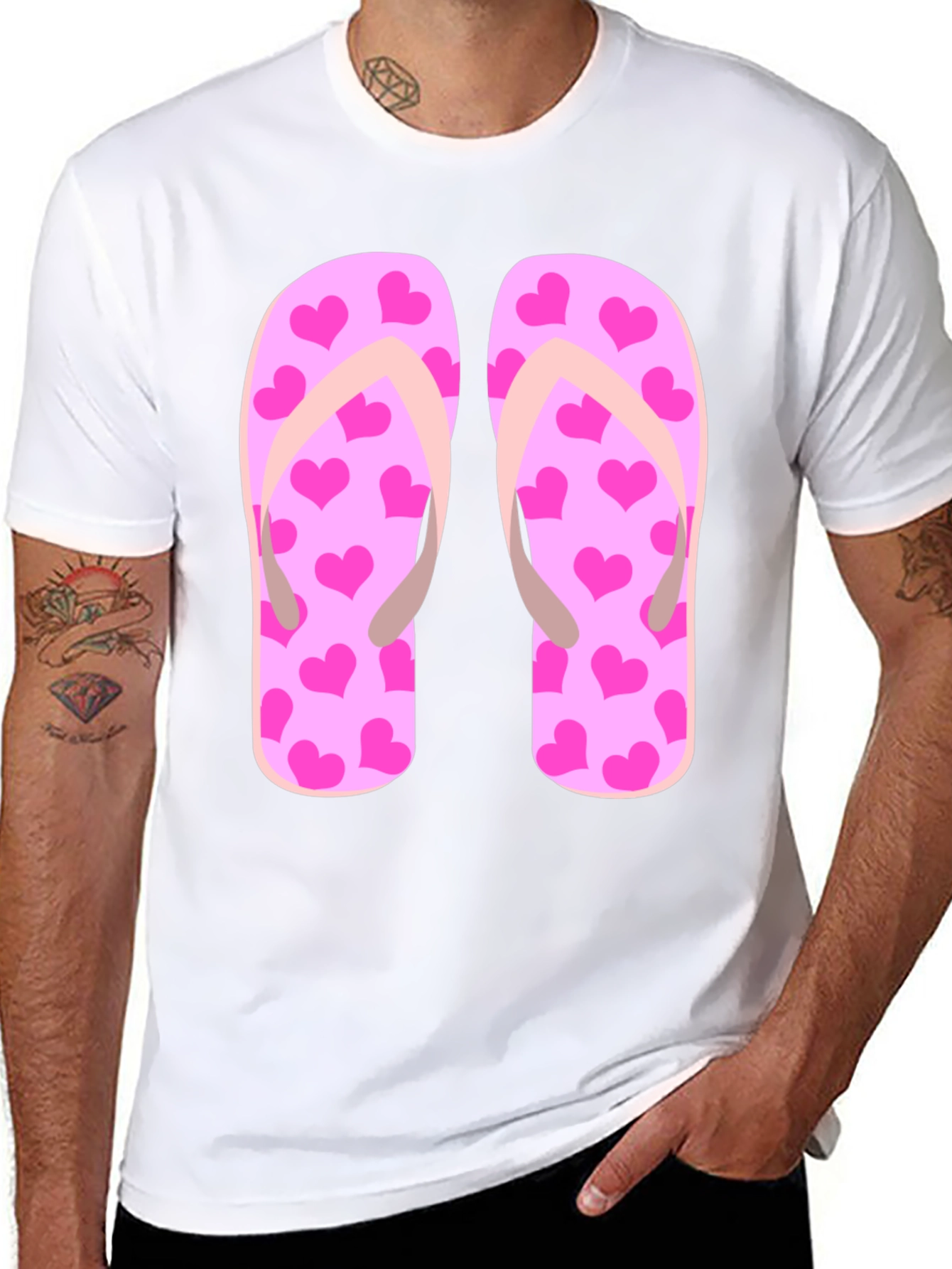 Pink Heart Flip Flop Graphic T-Shirt - Summer Ready!