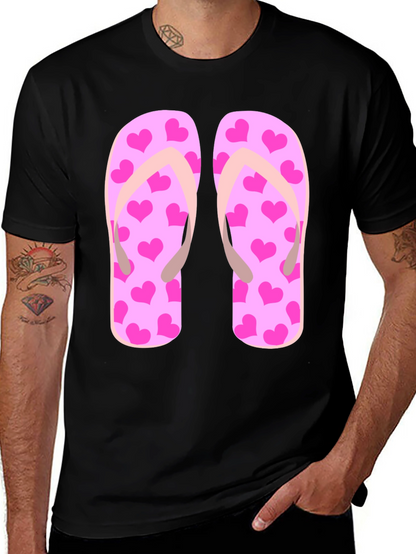 Pink Heart Flip Flop Graphic T-Shirt - Summer Ready!