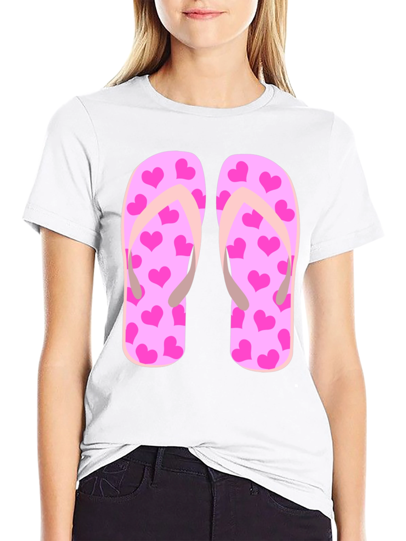 Pink Heart Flip Flop Graphic T-Shirt - Summer Ready!