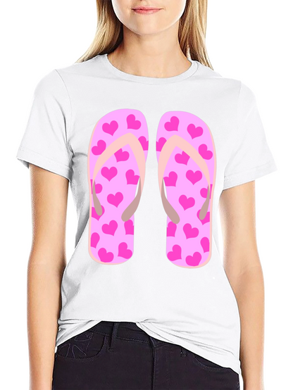 Pink Heart Flip Flop Graphic T-Shirt - Summer Ready!