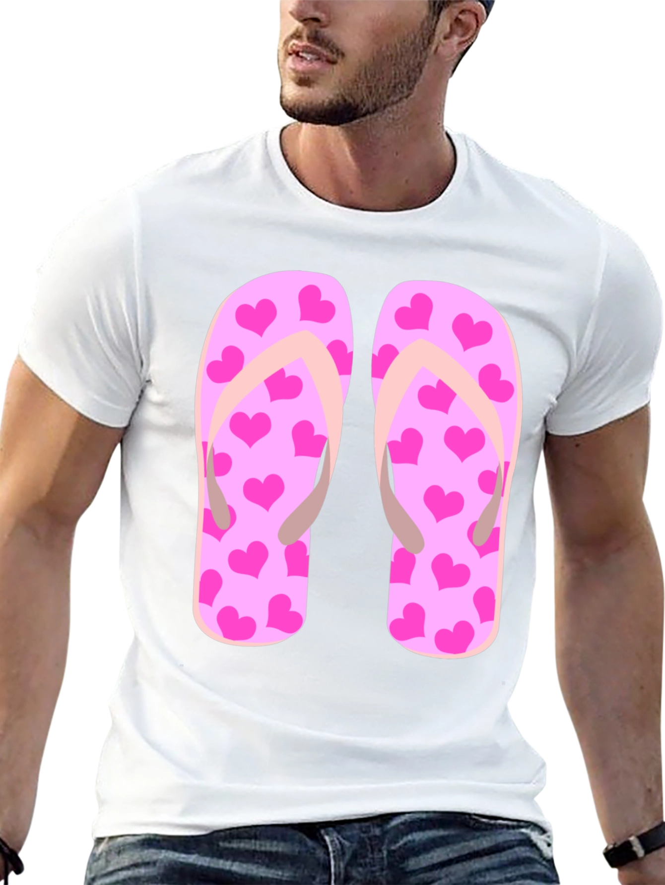 Pink Heart Flip Flop Graphic T-Shirt - Summer Ready!