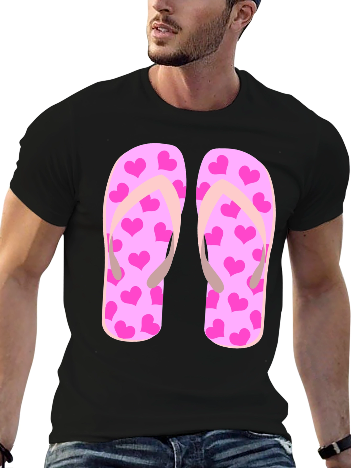 Pink Heart Flip Flop Graphic T-Shirt - Summer Ready!
