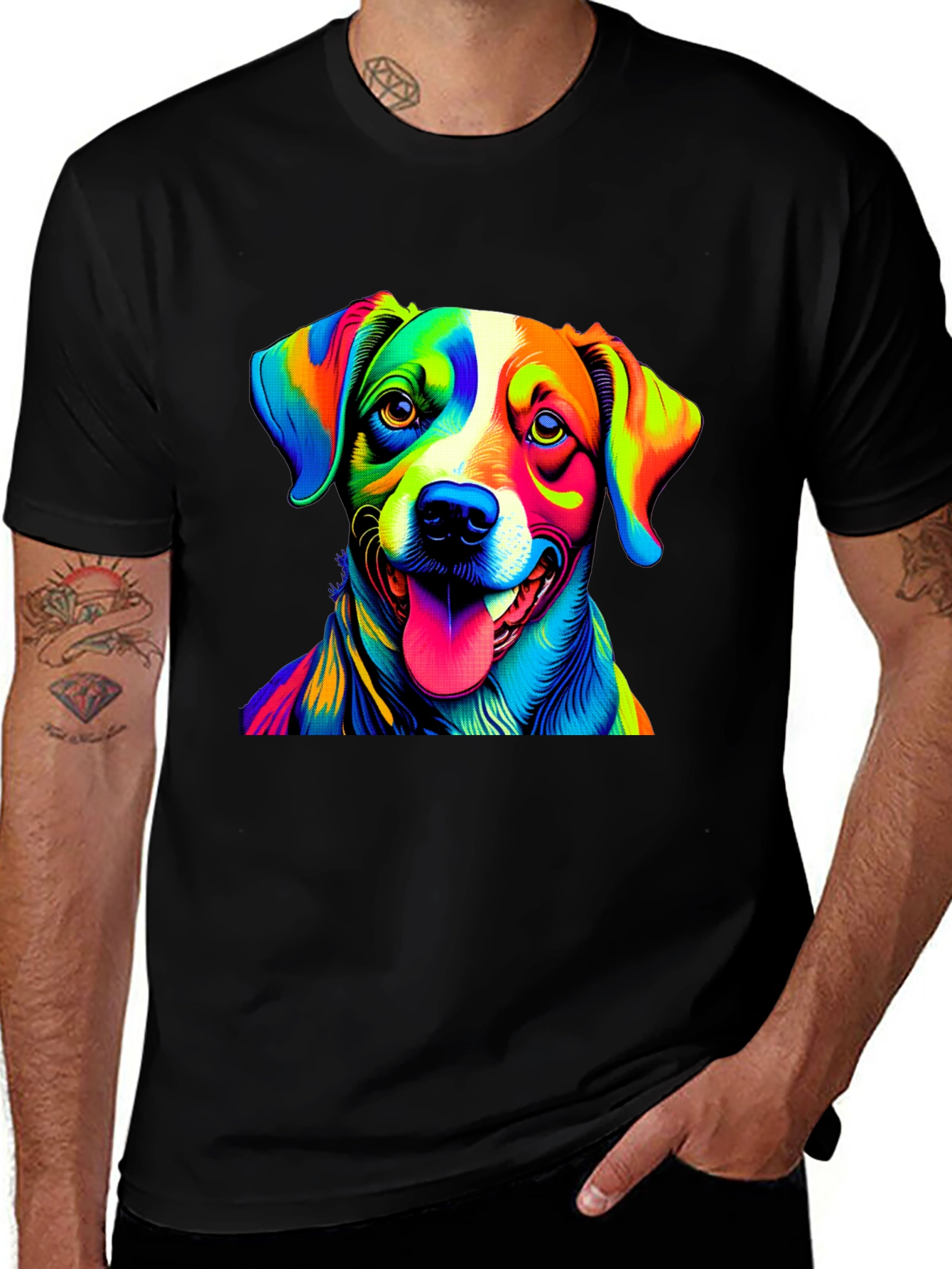 Dog Pop Art Graphic Tee - Mens Black T-Shirt