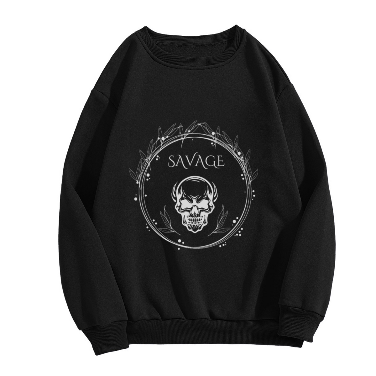Savage Skull Laurel Crewneck Sweatshirt - Edgy Gothic Streetwear Graphic Pullover