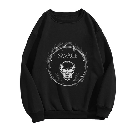 Savage Skull Laurel Crewneck Sweatshirt - Edgy Gothic Streetwear Graphic Pullover