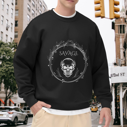 Savage Skull Laurel Crewneck Sweatshirt - Edgy Gothic Streetwear Graphic Pullover