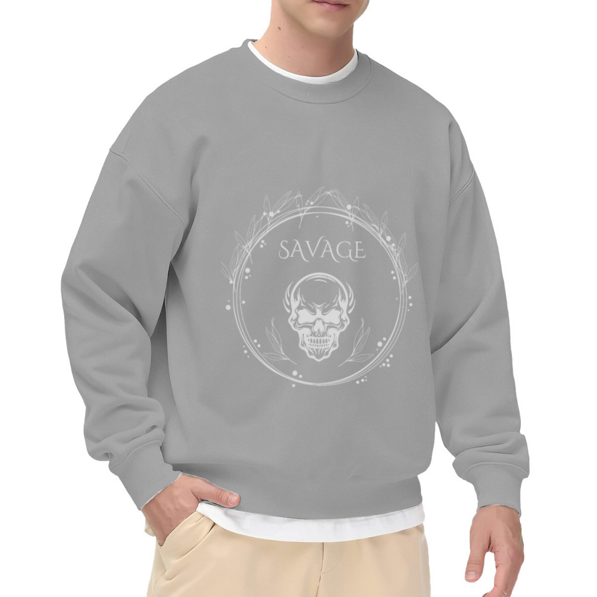 Savage Skull Laurel Crewneck Sweatshirt - Edgy Gothic Streetwear Graphic Pullover