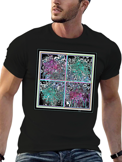 Abstract Grid Graphic Tee - Stylish Black Cotton T-Shirt