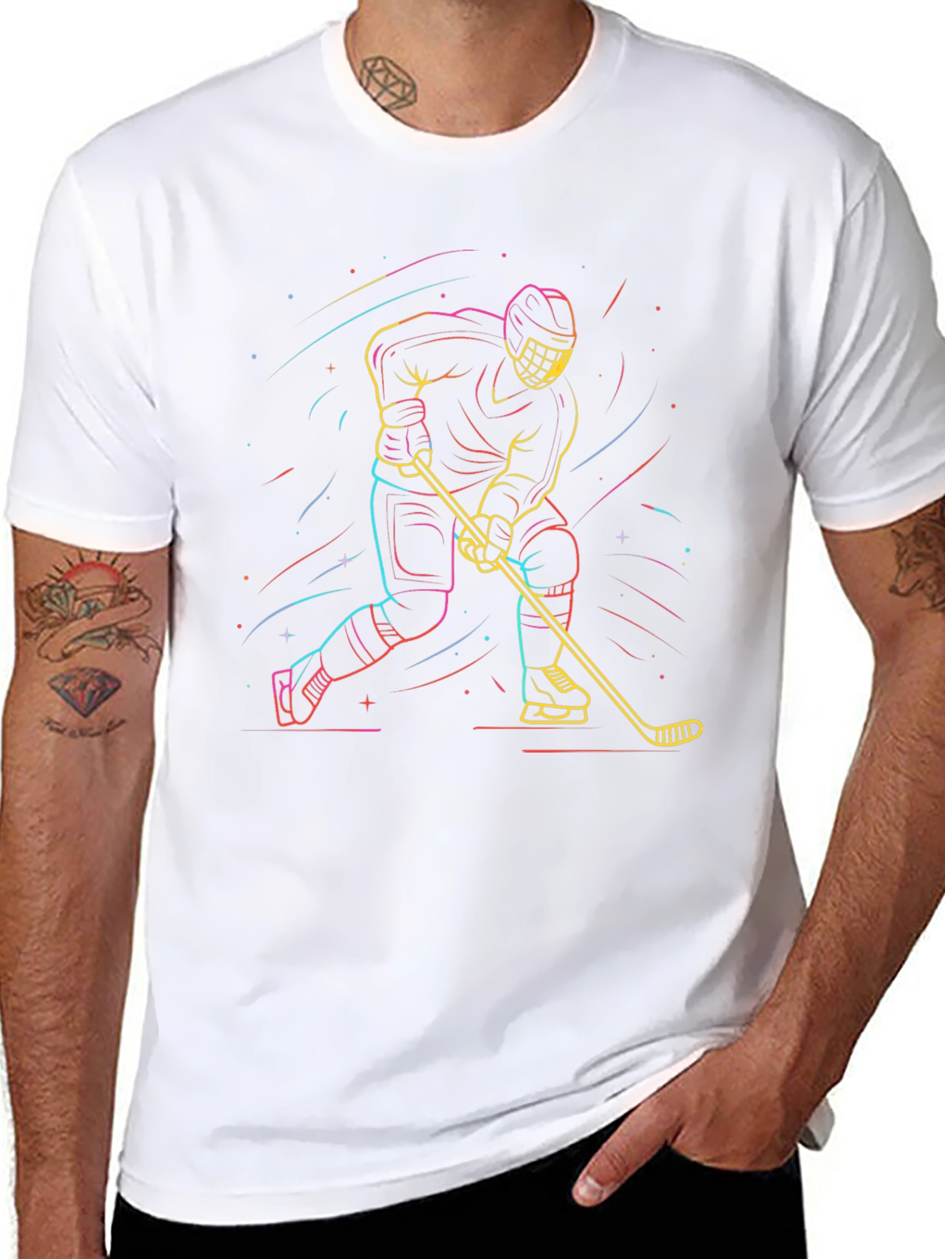 Neon Hockey Player T-Shirt - Black