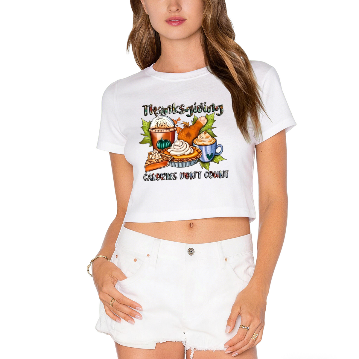 Thanksgiving Calories Don't Count Holiday Feast Graphic Crop Top