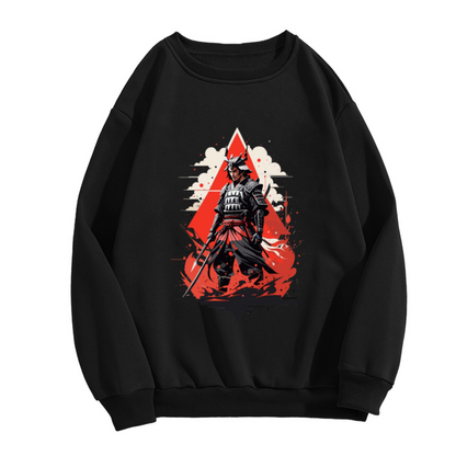 Samurai Warrior Red Triangle Crewneck Sweatshirt - Japanese Art Streetwear Pullover