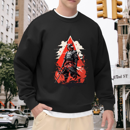 Samurai Warrior Red Triangle Crewneck Sweatshirt - Japanese Art Streetwear Pullover