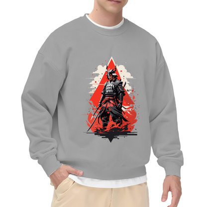 Samurai Warrior Red Triangle Crewneck Sweatshirt - Japanese Art Streetwear Pullover