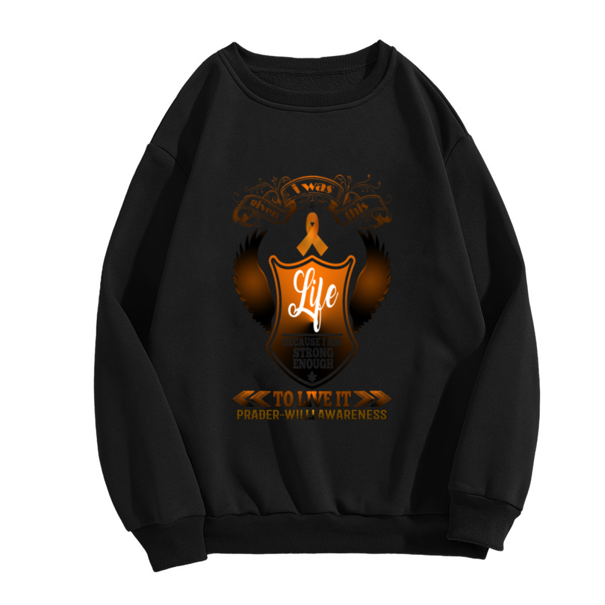Prader-Willi Awareness Crewneck Sweatshirt - Orange Ribbon Support Pullover