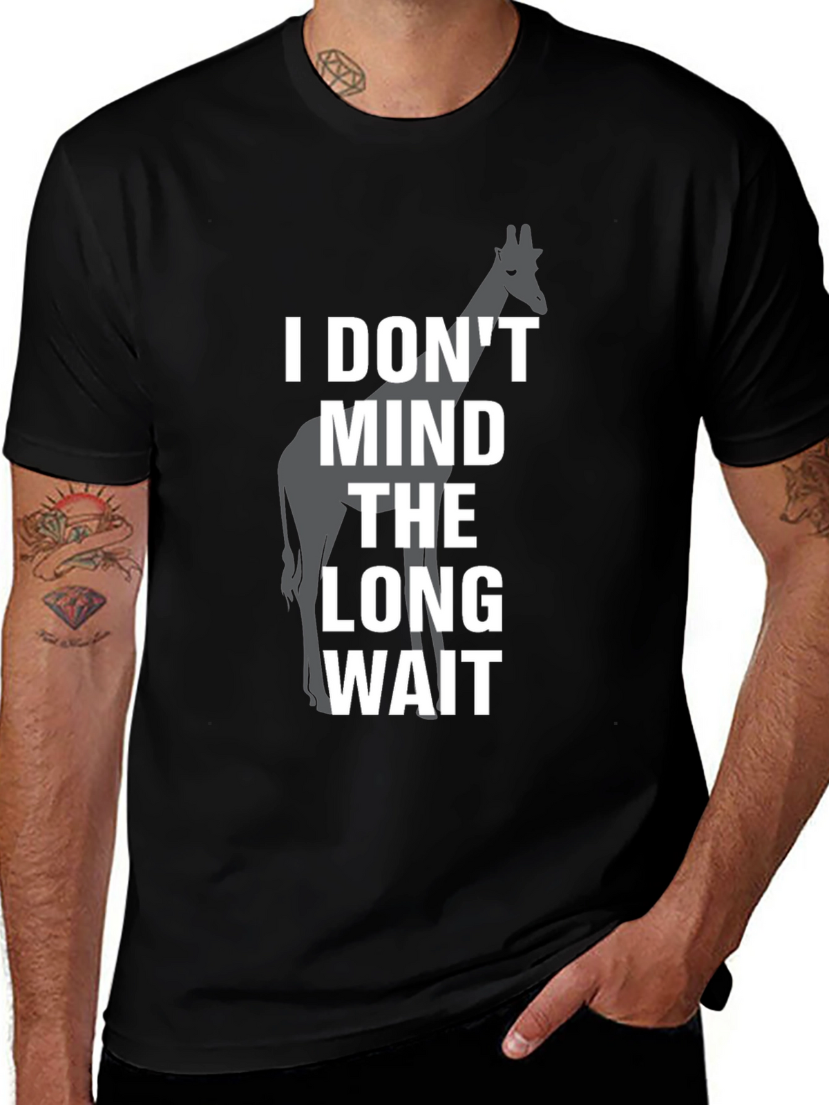 Long Wait Giraffe Graphic Tee - Mens Black T-Shirt