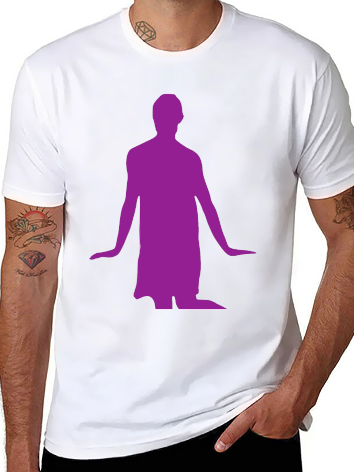 Mans Black T-Shirt with Purple Figure Graphic