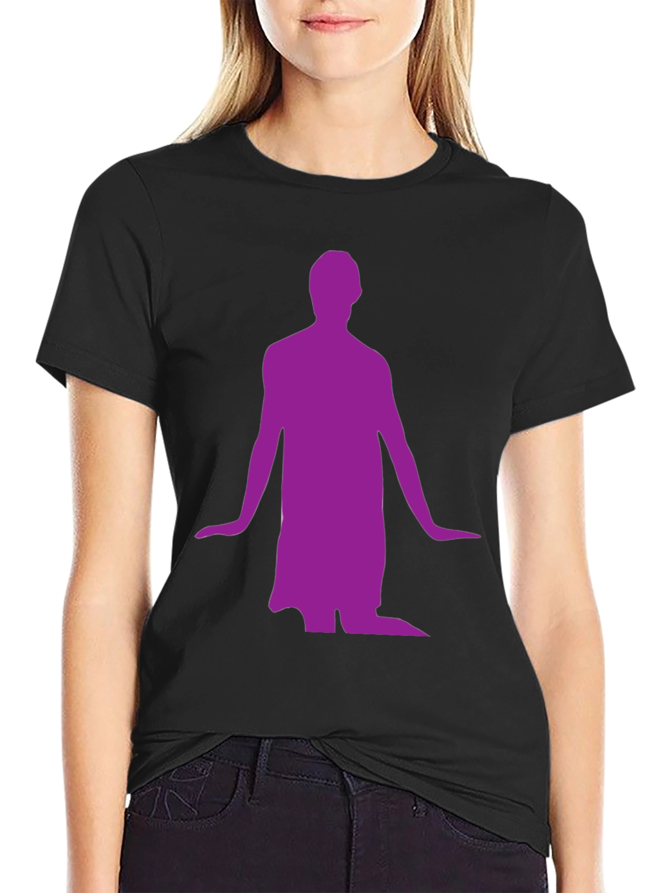 Mans Black T-Shirt with Purple Figure Graphic