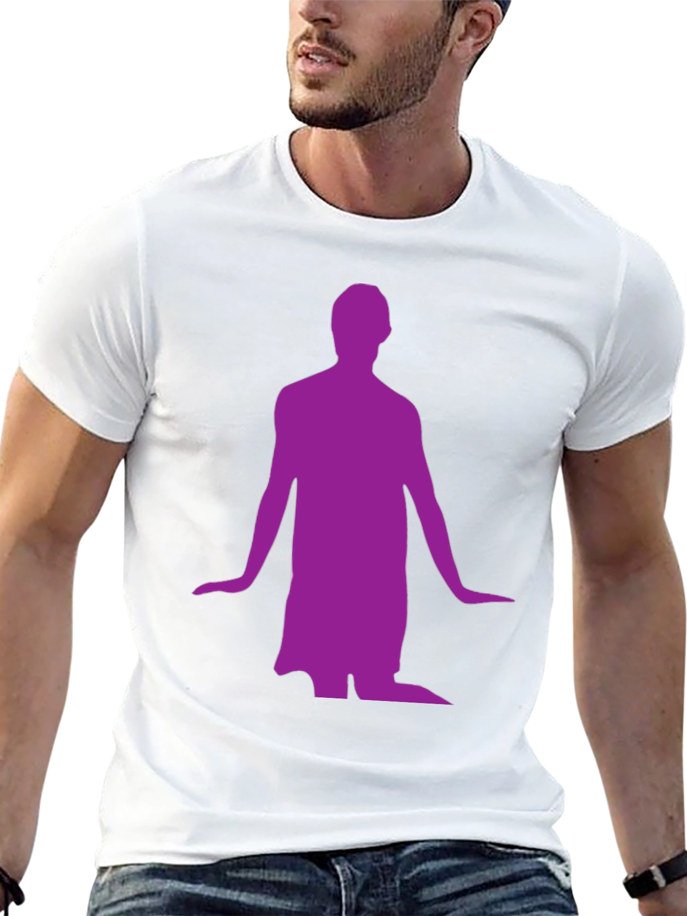 Mans Black T-Shirt with Purple Figure Graphic