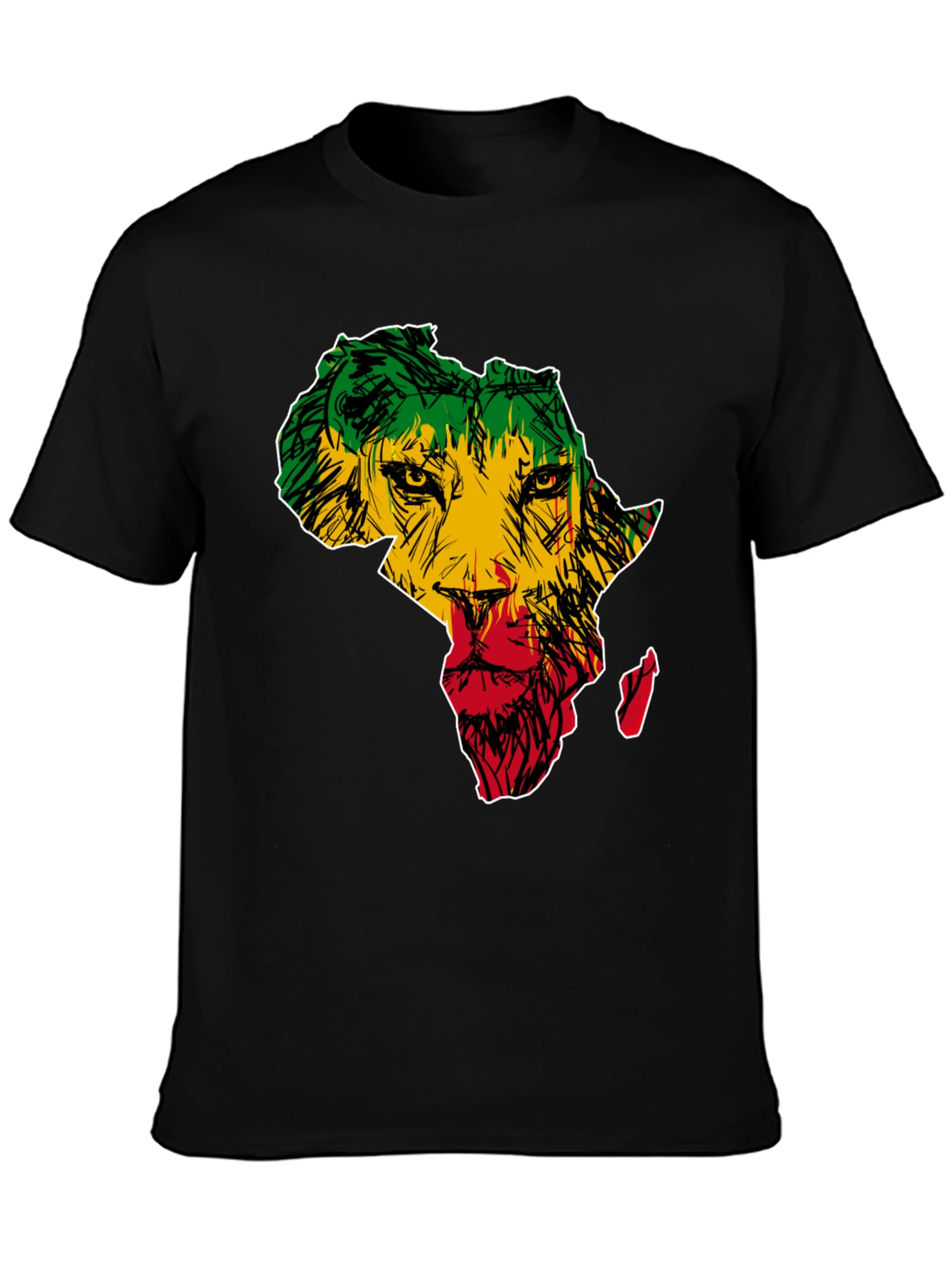 Africa Lion Print T-Shirt - Mens Black Tee