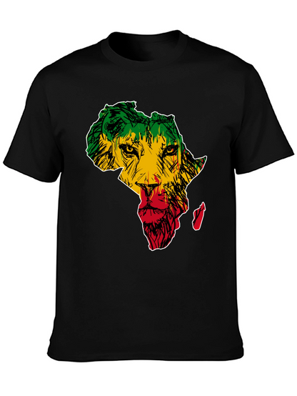Africa Lion Print T-Shirt - Mens Black Tee