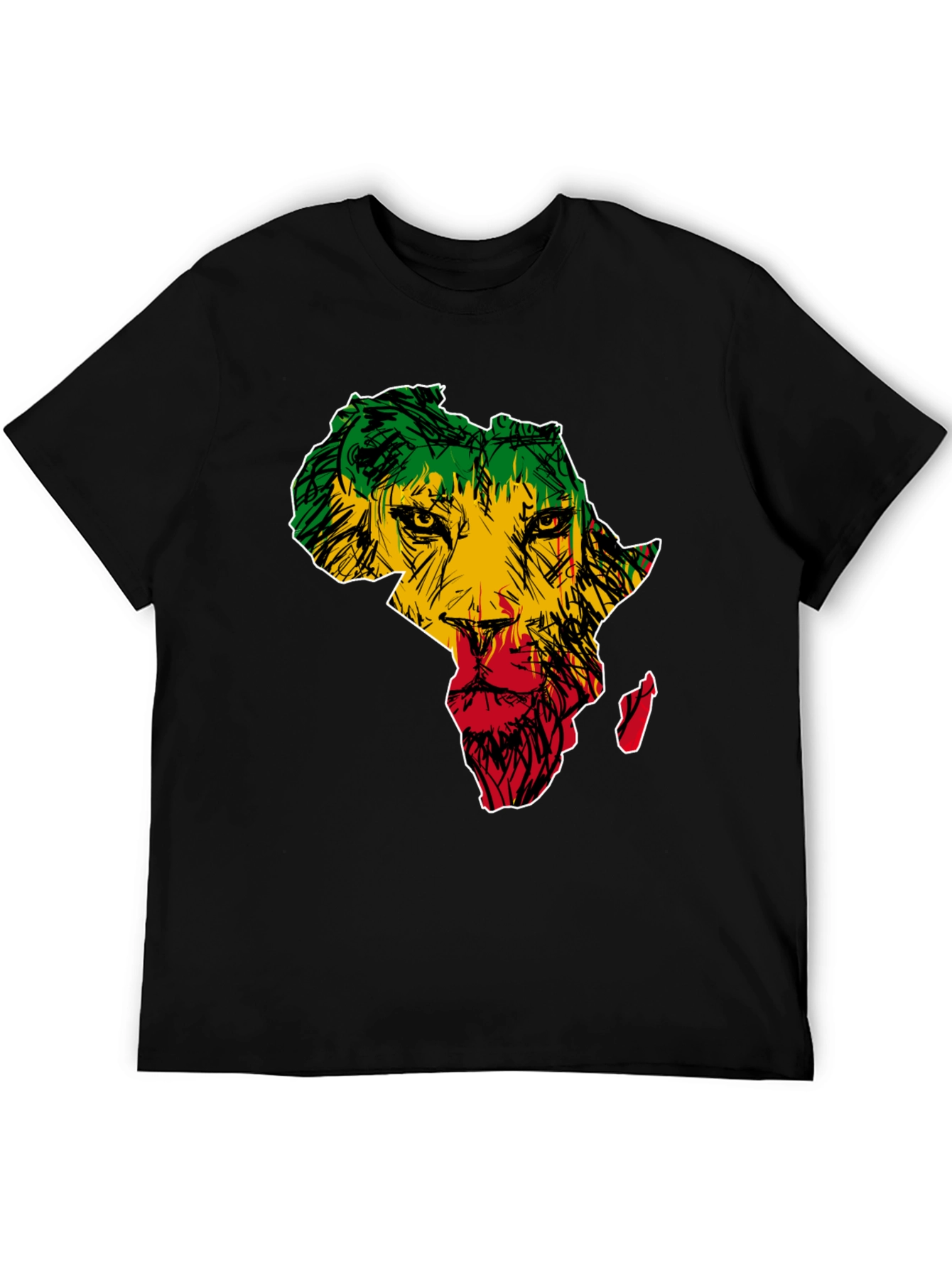 Africa Lion Print T-Shirt - Mens Black Tee