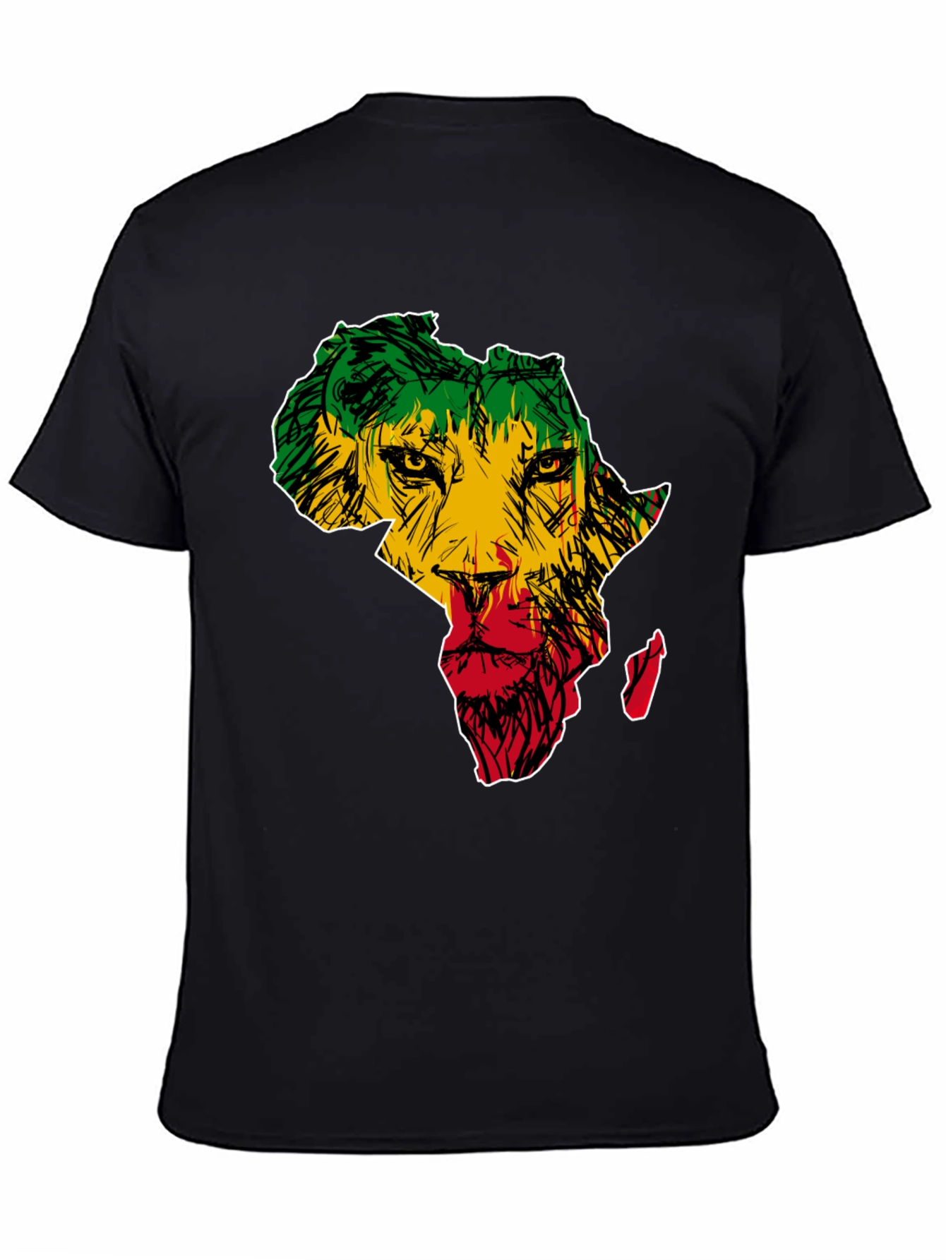 Africa Lion Print T-Shirt - Mens Black Tee