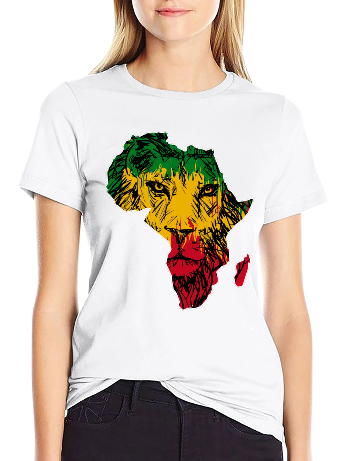 Africa Lion Print T-Shirt - Mens Black Tee