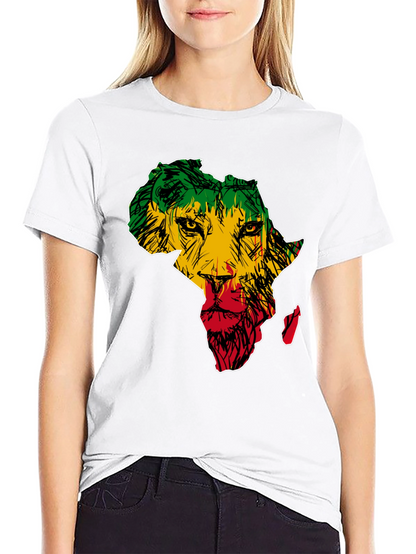 Africa Lion Print T-Shirt - Mens Black Tee