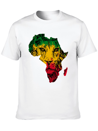 Africa Lion Print T-Shirt - Mens Black Tee
