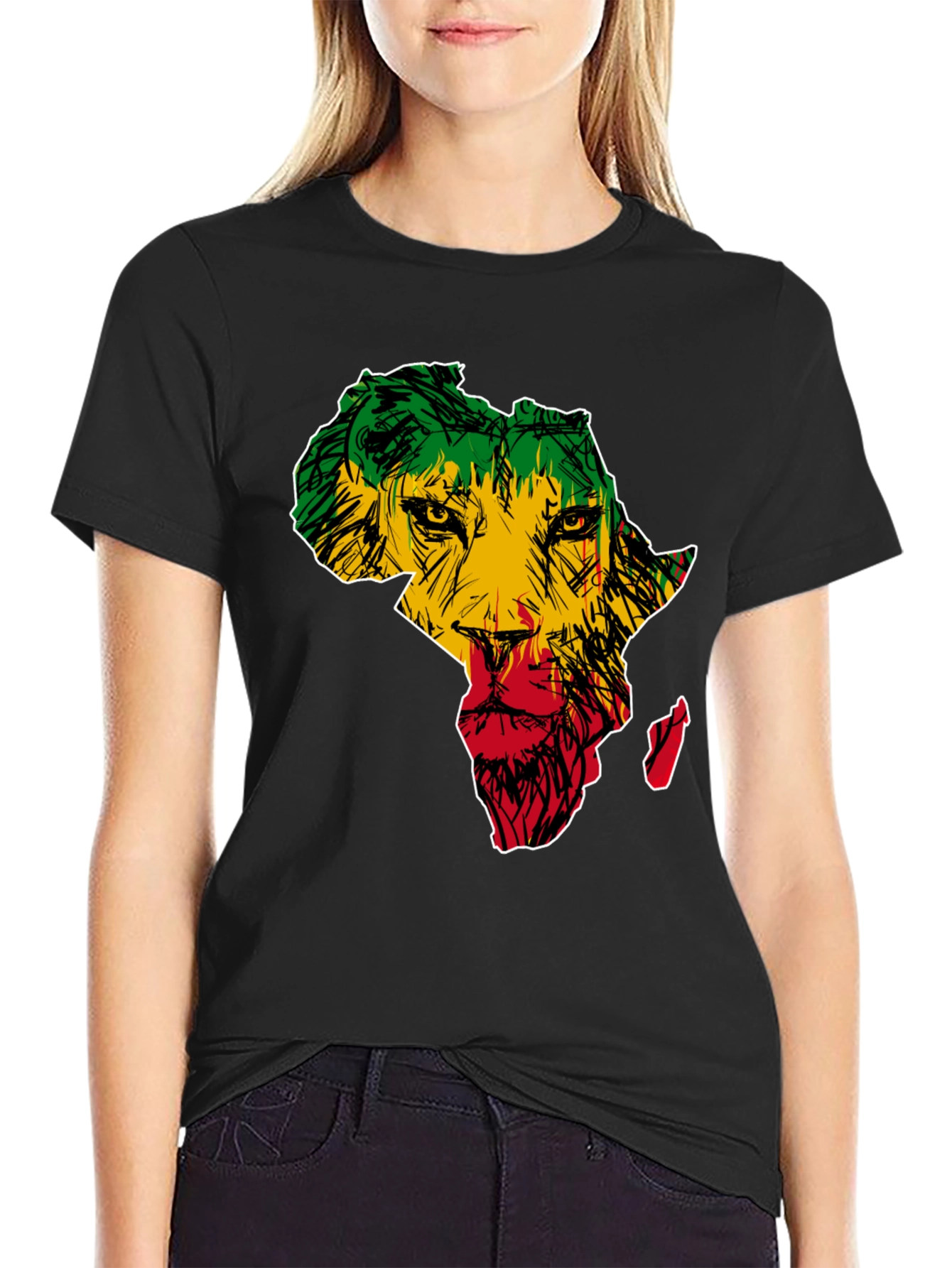 Africa Lion Print T-Shirt - Mens Black Tee
