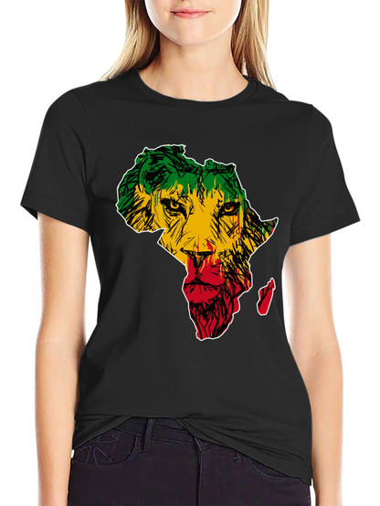 Africa Lion Print T-Shirt - Mens Black Tee