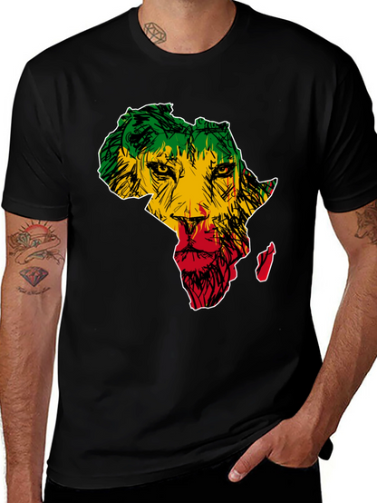 Africa Lion Print T-Shirt - Mens Black Tee