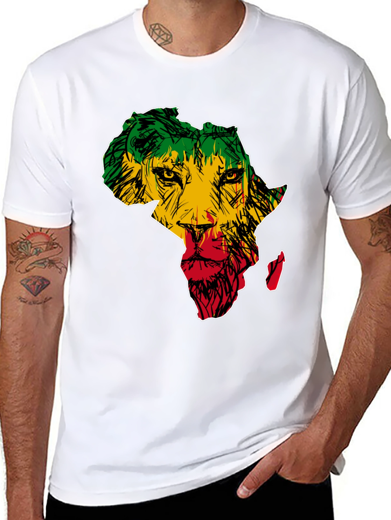 Africa Lion Print T-Shirt - Mens Black Tee