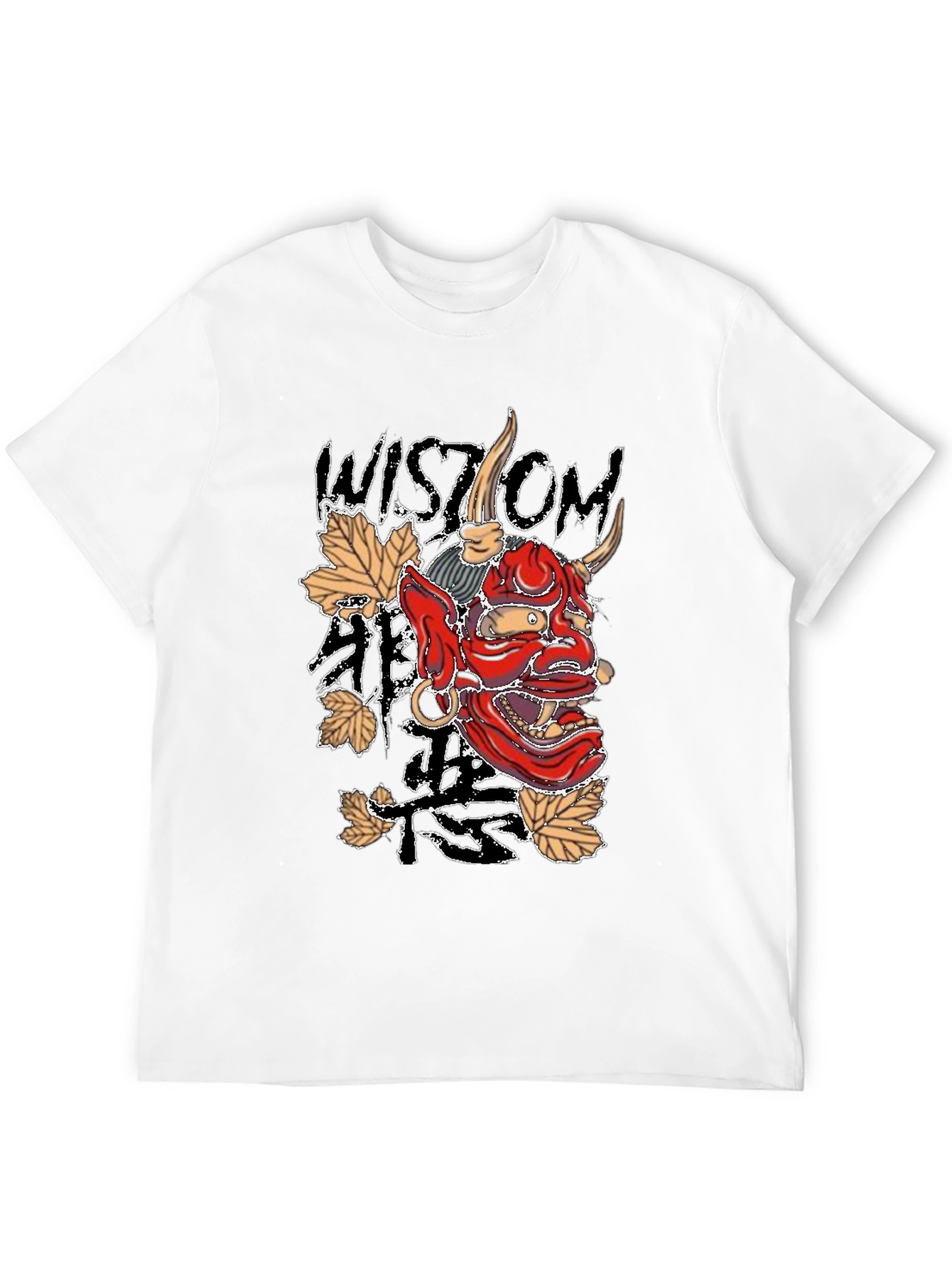 Mens Black Wisdom Oni Mask Graphic T-Shirt
