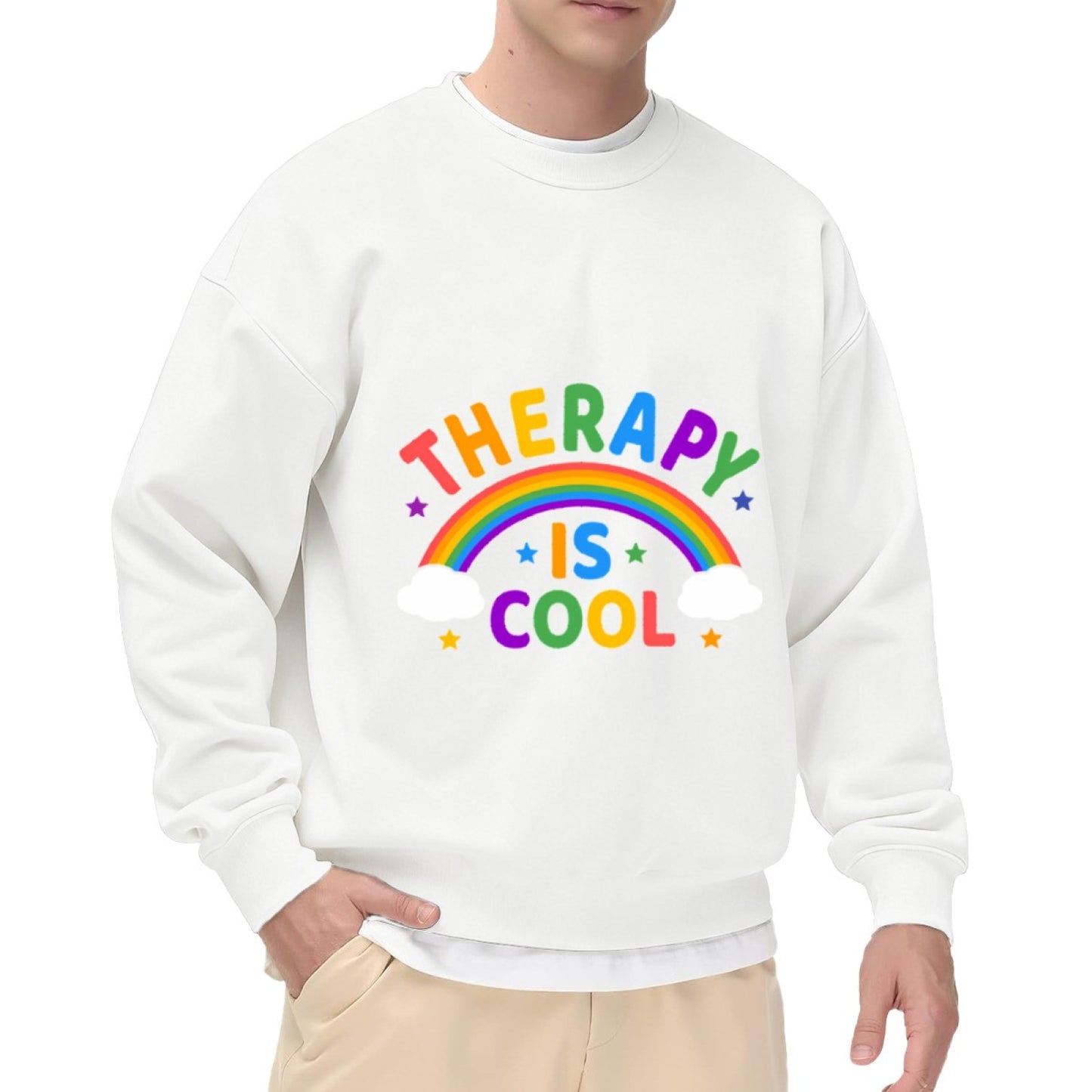 Uplifting Rainbow & "Therapy Is Cool" Statement Sweatshirt