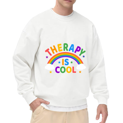 Uplifting Rainbow & "Therapy Is Cool" Statement Sweatshirt