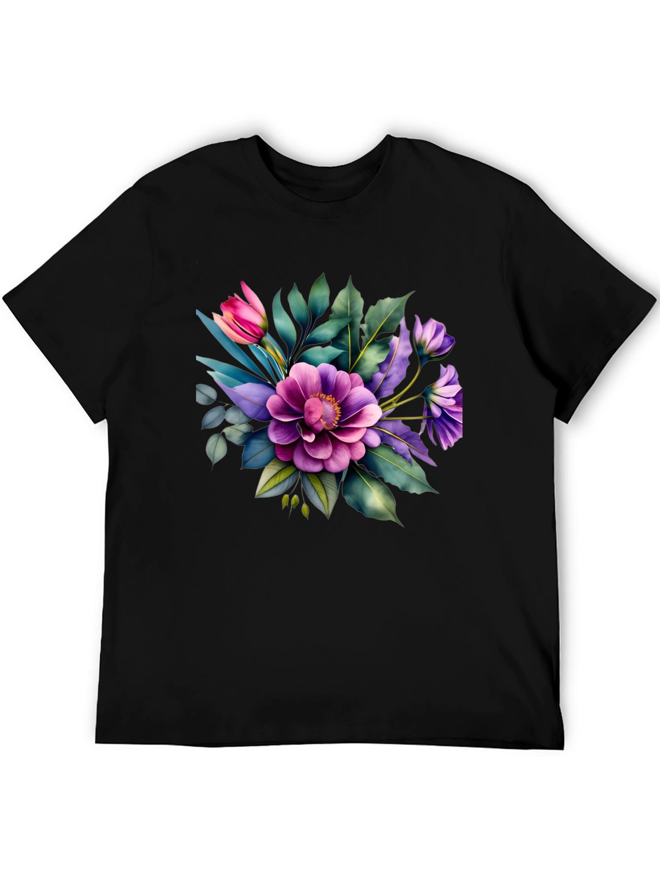 Floral Bouquet Graphic Tee - Trendy Black T-Shirt