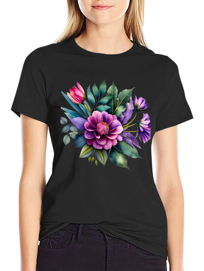 Floral Bouquet Graphic Tee - Trendy Black T-Shirt
