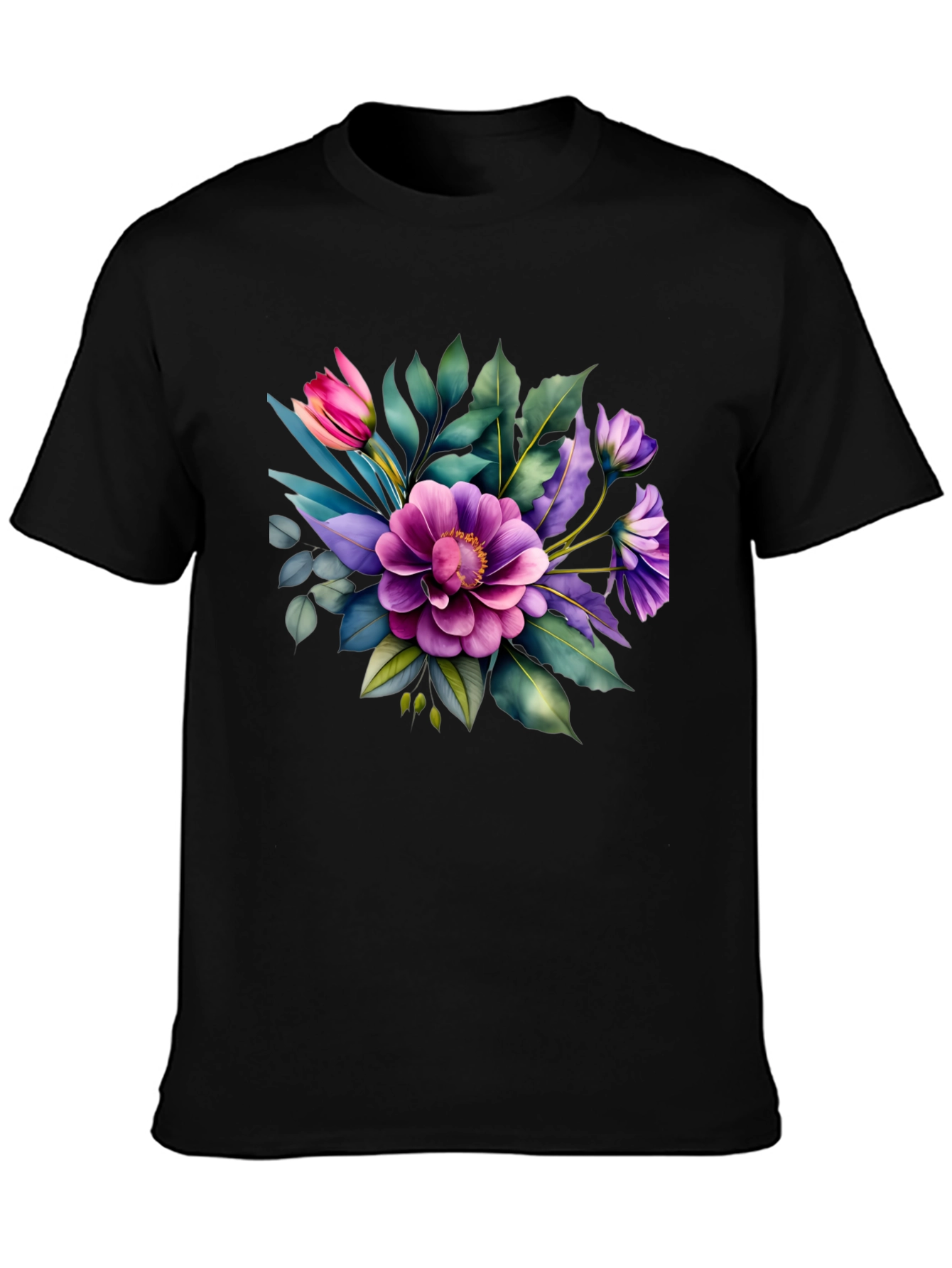 Floral Bouquet Graphic Tee - Trendy Black T-Shirt
