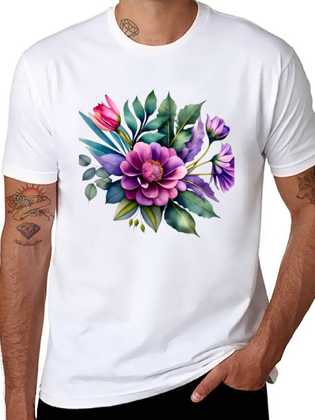 Floral Bouquet Graphic Tee - Trendy Black T-Shirt