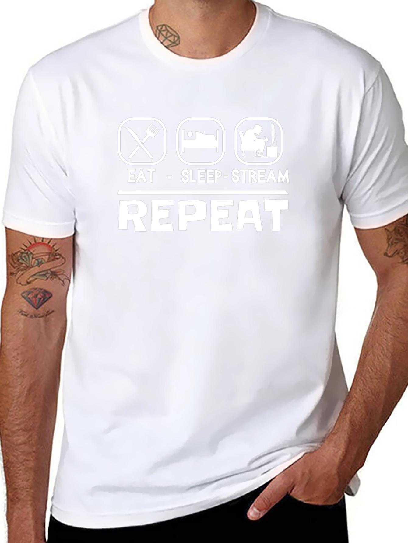 Eat Sleep Stream Repeat Black Graphic T-Shirt