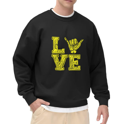 Streetwear-Inspired LOVE Hand Sign Sweatshirt – Black & Yellow Statement Piece