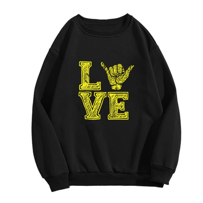 Streetwear-Inspired LOVE Hand Sign Sweatshirt – Black & Yellow Statement Piece
