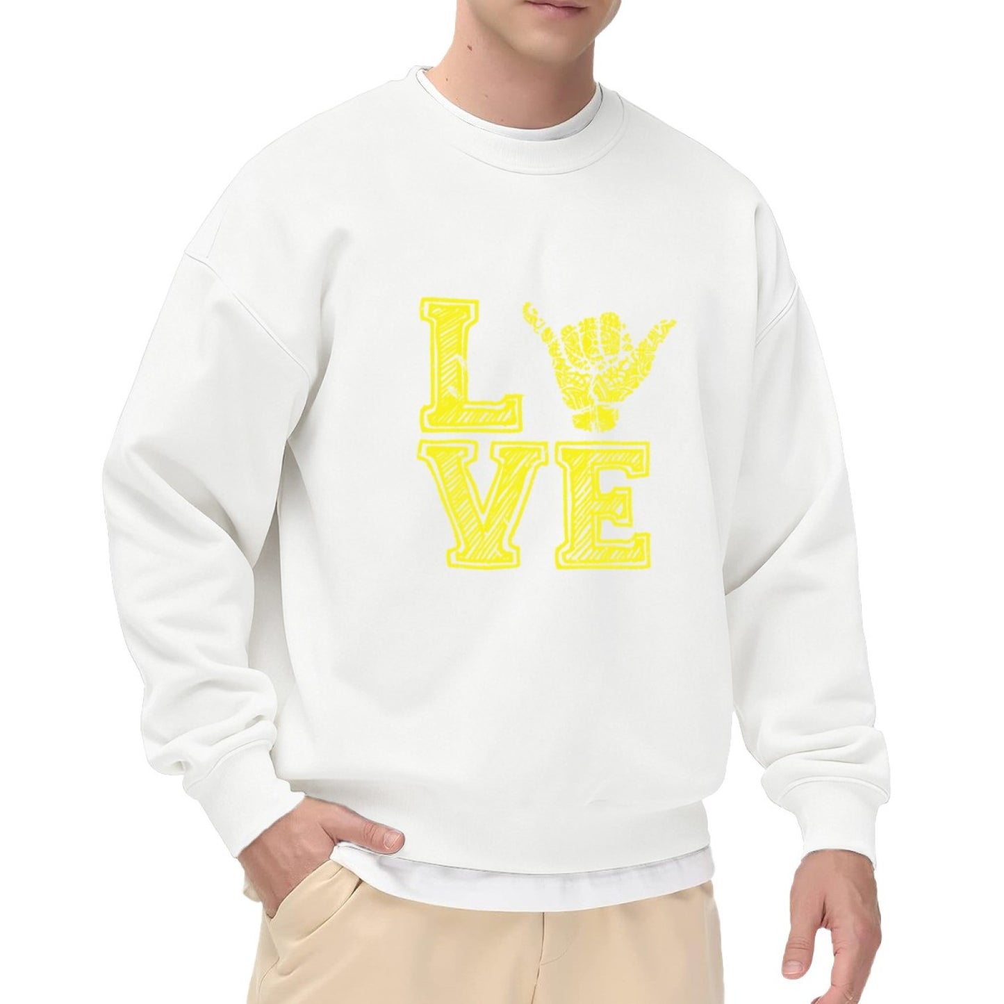 Streetwear-Inspired LOVE Hand Sign Sweatshirt – Black & Yellow Statement Piece